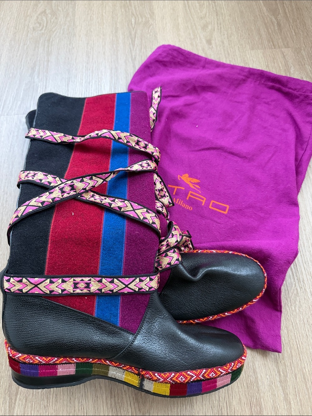 ETRO Women’s EU 39 Multicolor Knee-High Winter Boots Made in Italy New - Picture 3 of 13